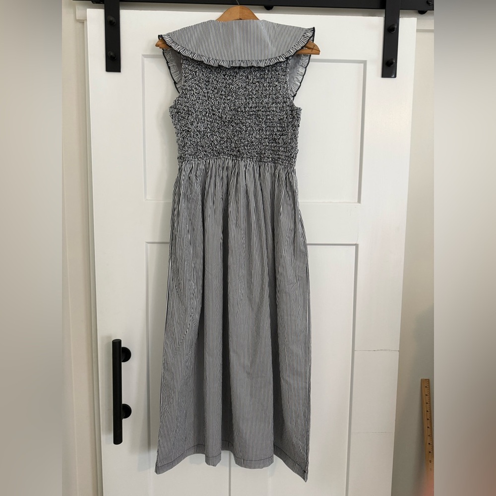 Savannah Taylor Rebecca Cotton Striped Midi Dress with Ruffled Collar EUC G000 - Picture 2 of 10